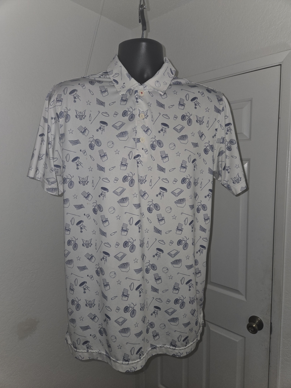 Men's White Short-Sleeve Printed Polo Shirt - Brand Unspecified